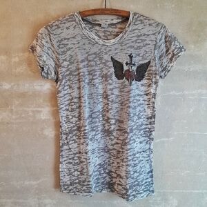 168a. vintage grey Rock & Roll Hall of Fame Museum sheer y2k 2010s tee, L